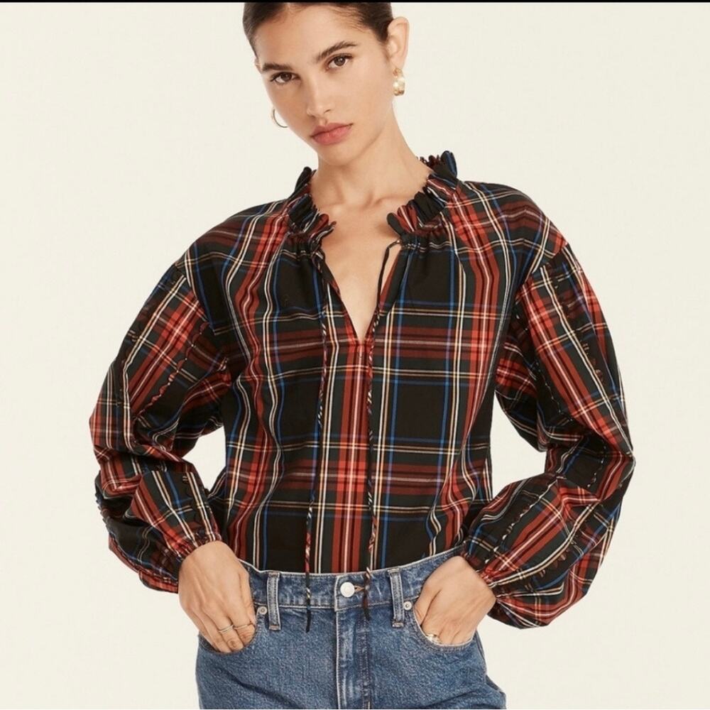 J. Crew Factory Plaid Blouse - Red and Black